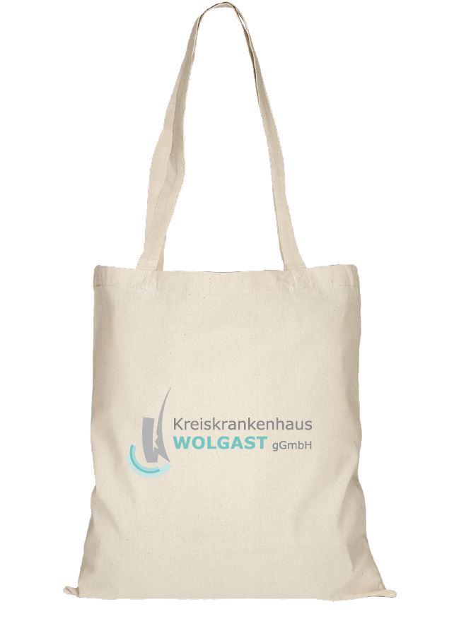 Eine umweltfreundliche, naturfarbene Stofftasche mit blauem Logo der Universitätsmedizin Greifswald. Perfekt für Einkäufe oder als täglicher Begleiter.