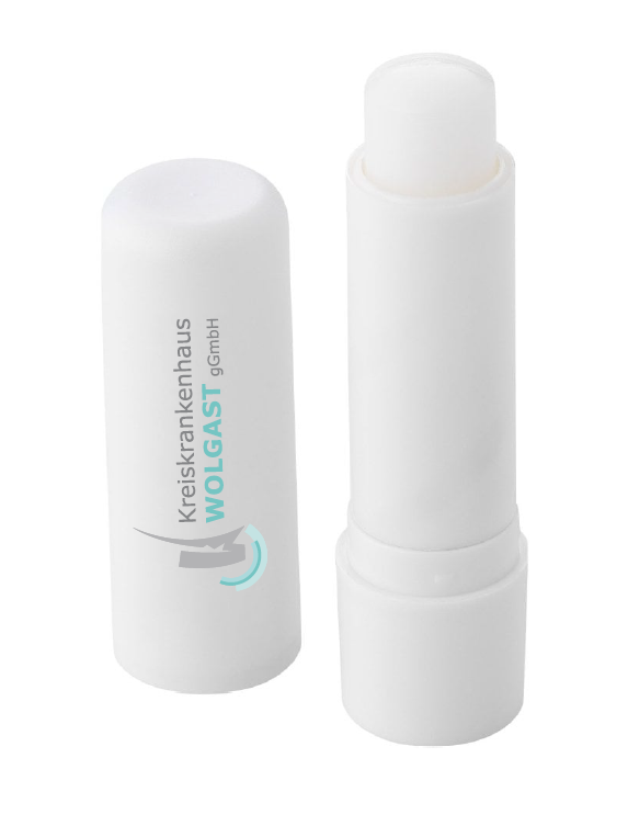 Ein pflegender Lippenbalsam in einer blauen Hülse mit dem weißen Logo der Universitätsmedizin Greifswald. Ideal für trockene und rissige Lippen.